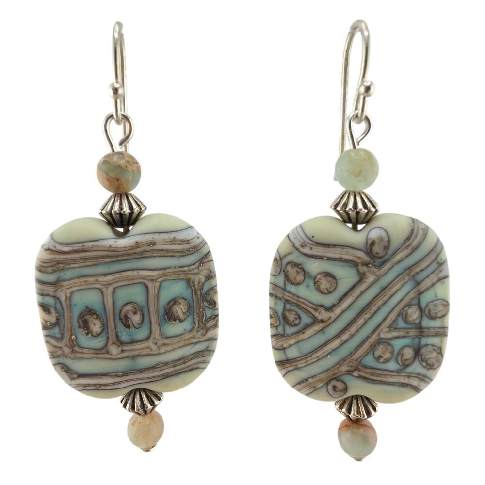 Artisan Handcrafted Raku Pottery Impression Jasper Dangle Earrings